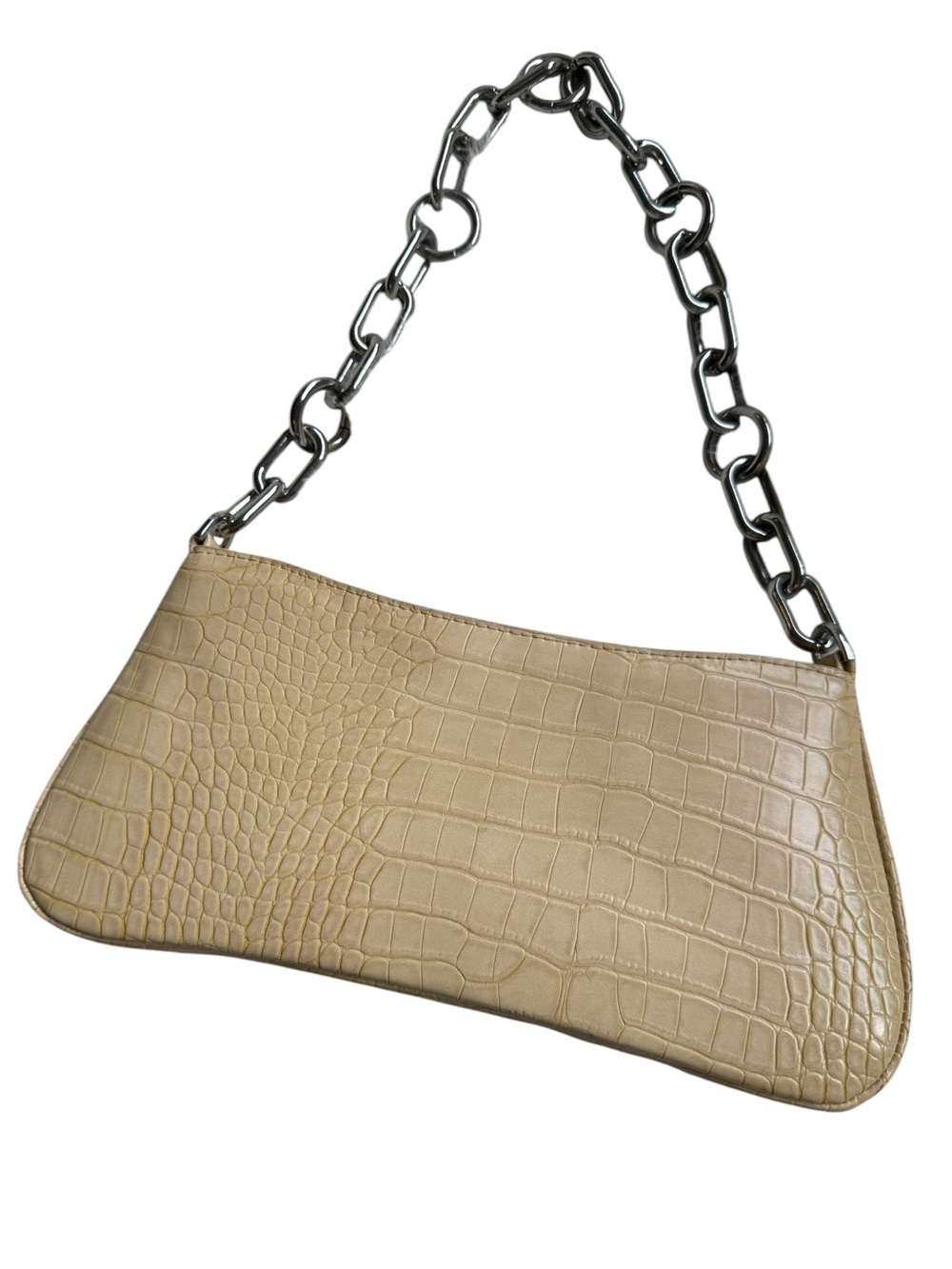a new day Beige Croc-Embossed Shoulder Bag with Chunky Chain